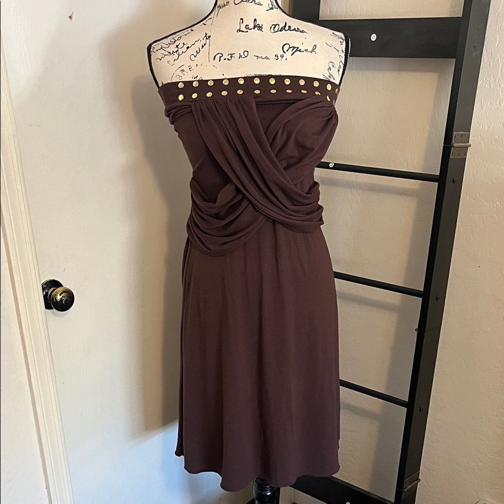Y2K Apple Bottoms Brown Strapless Gold Studded Ruched Dress 2000’s Party Event